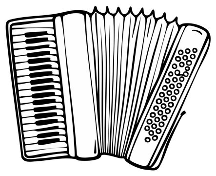 Vector illustration of a traditional accordion musical instrument with keyboard and bellows