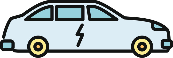 Naklejka premium Electric car silhouette with a lightning bolt symbol representing eco friendly driving