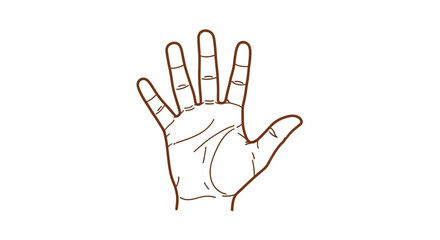Obraz premium Vector illustration of a human hand, palm open, showing five digits or a stop gesture.
