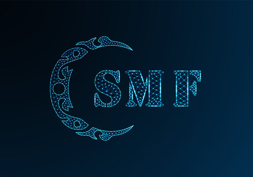 Low poly letter logo SMF design. SMF letter logo low poly vector design on blue color gradient background. SMF logo low poly design