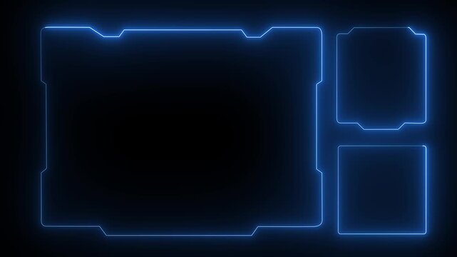 Abstract blue digital frame glowing lines and futuristic technology pattern with black background 4k video animation.