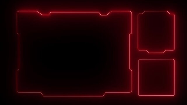Abstract red digital frame glowing lines and futuristic technology pattern with black background 4k video animation.