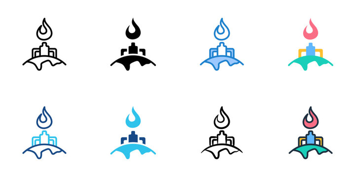 Natural gas icons set multiple style collection. Editable stroke 
