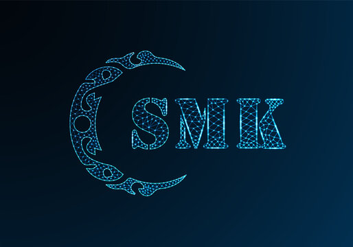 Low poly letter logo SMK design. SMK letter logo low poly vector design on blue color gradient background. SMK logo low poly design