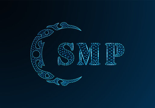 Low poly letter logo SMP design. SMP letter logo low poly vector design on blue color gradient background. SMP logo low poly design