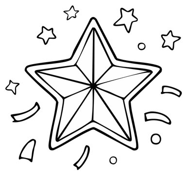 Hand-Drawn Star Illustration with Confetti and Stars Outline for Decoration or Coloring