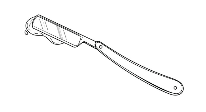 Traditional straight edge razor with a folding handle shown in a clean black and white line art illustration.