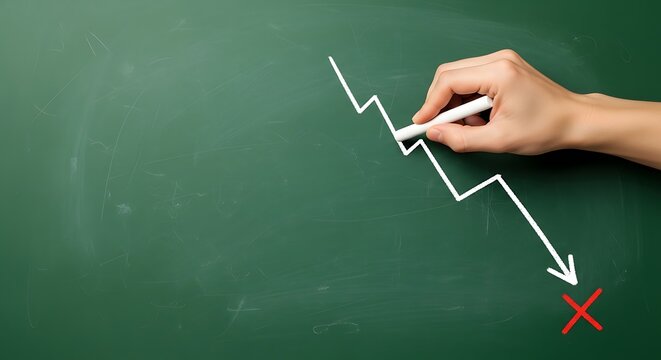 hand drawing declining graph on green chalkboard with white chalk