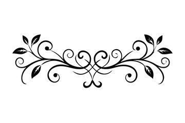 Fototapeta premium Elegant Black Floral Scroll Divider Illustration - Vintage Ornament Border Decoration