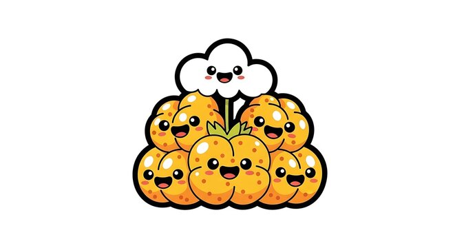 Smiling cartoon pumpkins stacked together.