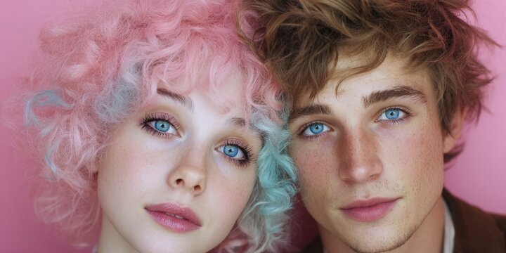Young couple with contrasting hair colors sharing connection