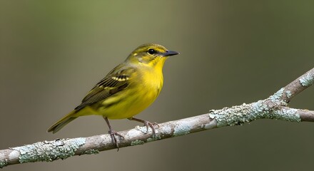 Fototapeta premium A Striking Yellow Warbler Perched on a Branch in Nature