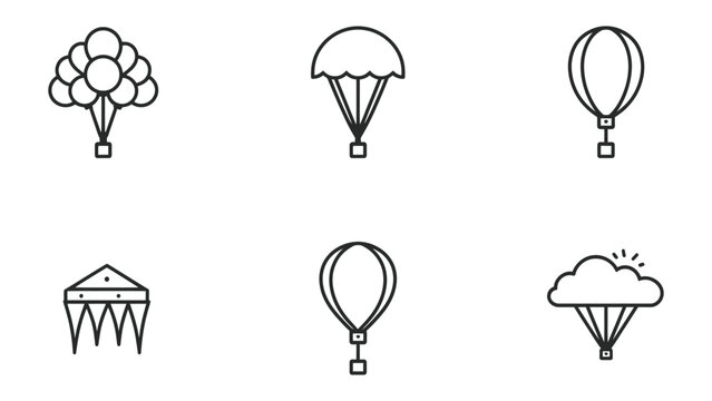  Soaring Icons: A collection of simple illustrations depicting various forms of flight, including balloons, parachutes, and kites, set against a simple backdrop.