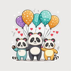 Obraz premium Three Cute Pandas Holding Balloons