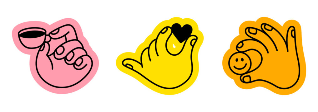 Vector illustration in hand drawn doodle style, mascot and character hands and gestures, positive vibe stickers and overlays
