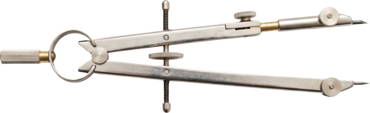 Precision metal drafting compass isolated on transparent background
