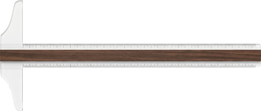 Professional wooden and acrylic T-square isolated on transparent background