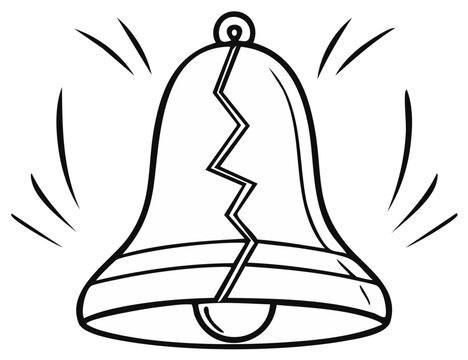 Cartoon outline of a broken bell with sound waves emanating, symbol of damage or warning