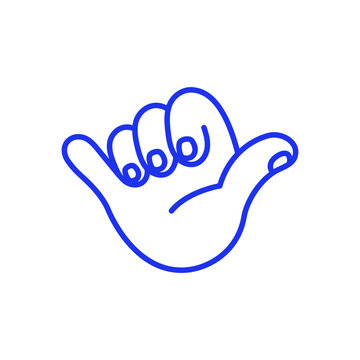 Vector hand drawn gesture, doodle sketchy illustration, hand showing surf sign, shaka hawaiian greeting