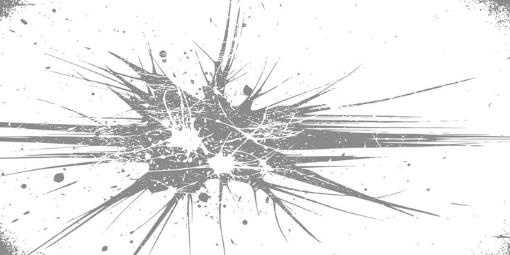 Abstract grey paint splatter with dynamic ink drips on white background for creative design projects