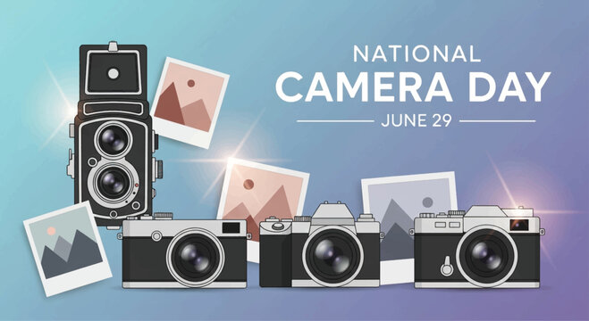National Camera Day, camera icons, photography symbols, June 29, vintage cameras, polaroid photos