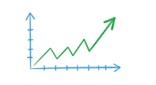 Green line graph showing upward trend on blue background