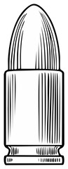 Obraz premium Illustrated depiction of a bullet, a cartridge, in black and white.