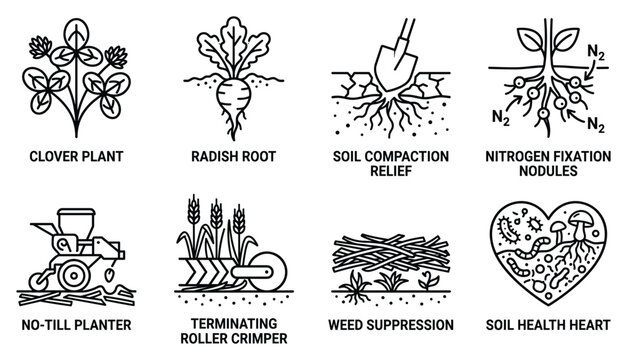 Clover plant radish root soil compaction relief nitrogen fixation nodules no till planter.