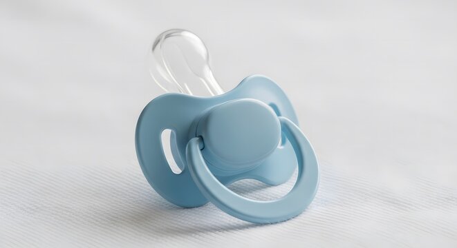 A blue rubber and plastic baby pacifier dummy isolated on a white background as a clean toy object soother
