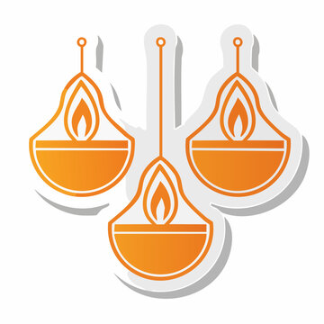 Three hanging oil lamps with flames