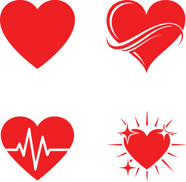 Set of red heart icons for love, health, and medical design