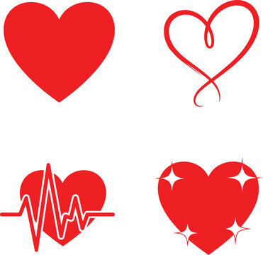 Collection of red heart icons in various styles