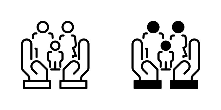 Hands Holding Family Vector Line Icon for Healthcare and Life Insurance