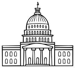 Obraz premium Classic Government Building Dome Architecture Classical Facade With Columns Line Art
