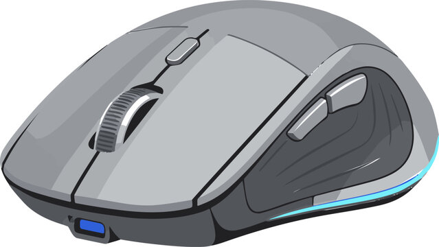 Modern ergonomic computer mouse with glowing blue led lights designed for high performance gaming and professional office productivity computer tasks