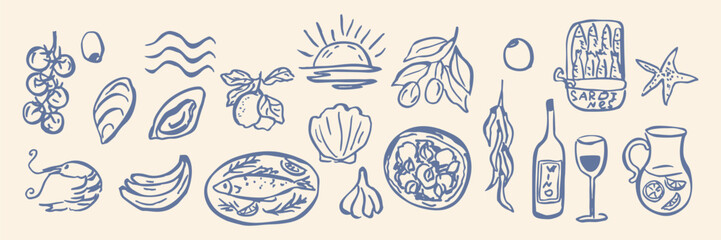 Hand drawn doodle blue summer vacation icons collection © Maria