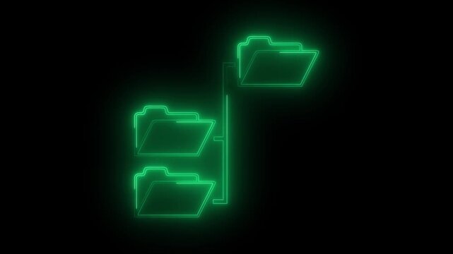 Neon Folder tree line icon on black background Computer network file folder organization structure flowchart.