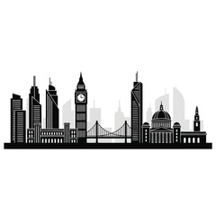 Obraz premium London Skyline Silhouette - Big Ben, Westminster, Tower Bridge, Modern Buildings
