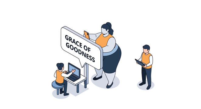 Isometric Illustration of People with the Grace of Goodness Concept.