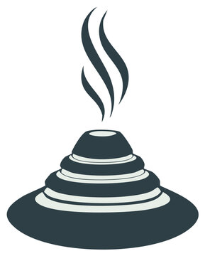 Abstract stack of geometric shapes with smoke rising from the top, representing energy or a spiritual symbol