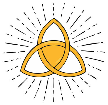 Celtic Triquetra Knot Symbol Shining with Radiating Light Rays Illustration for Various Designs