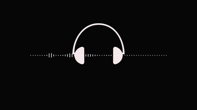 Minimalist headphones icon with sound wave illustration on black background. Headphones icon with sound waves shines in minimalist design. Black background enhances headphones icon.