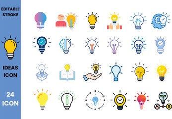 Set of 24 editable stroke icons representing ideas innovation creativity with light bulb innovation creativity inspiration solution strategy knowledge © stockpixelstudio