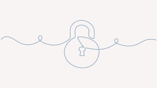 Minimalist 4K animation of a blue dotted line forming a padlock icon. Ideal for cybersecurity, privacy, and data protection concepts.