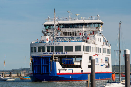 Lymington Hampshire England UK. 25.04.2026. Isle of Wight ferry White Light negotiates the Lymington River with vehicles and passengers aboard inbound to the Lyminton terminal.