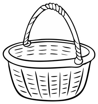 Simple Outline Drawing of a Woven Basket with a Twisted Handle