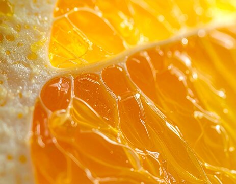 Macro View of Juicy Orange Segment Details.