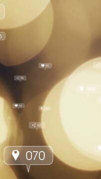 Vertical video: Bubble 303 appearing, golden bokeh drifting and revealing overlays showing metrics
