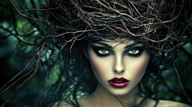 Enigmatic Forest Nymph:  Ethereal Beauty in a Mystical Woodlands Setting
