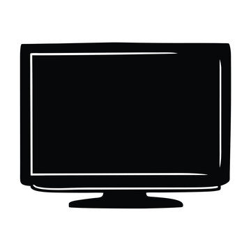 Simple flat black and white vector illustration of a television screen